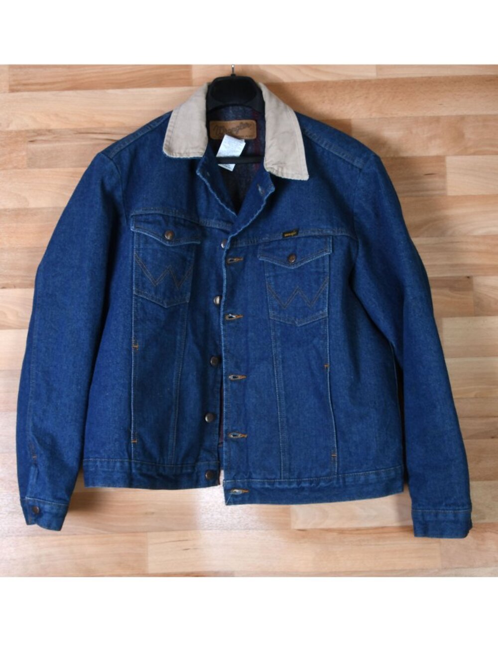 Vintage Wrangler M-159 Denim Western Jacket Mens 44 Blue Dark Wash Blanket Lined
